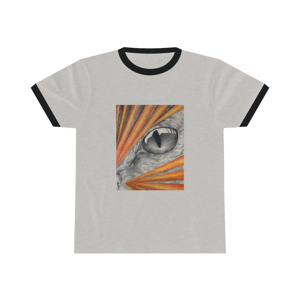 A stylish Cat Rays Unisex Ringer Tee featuring a classic design with contrasting colors, perfect for summer wear.