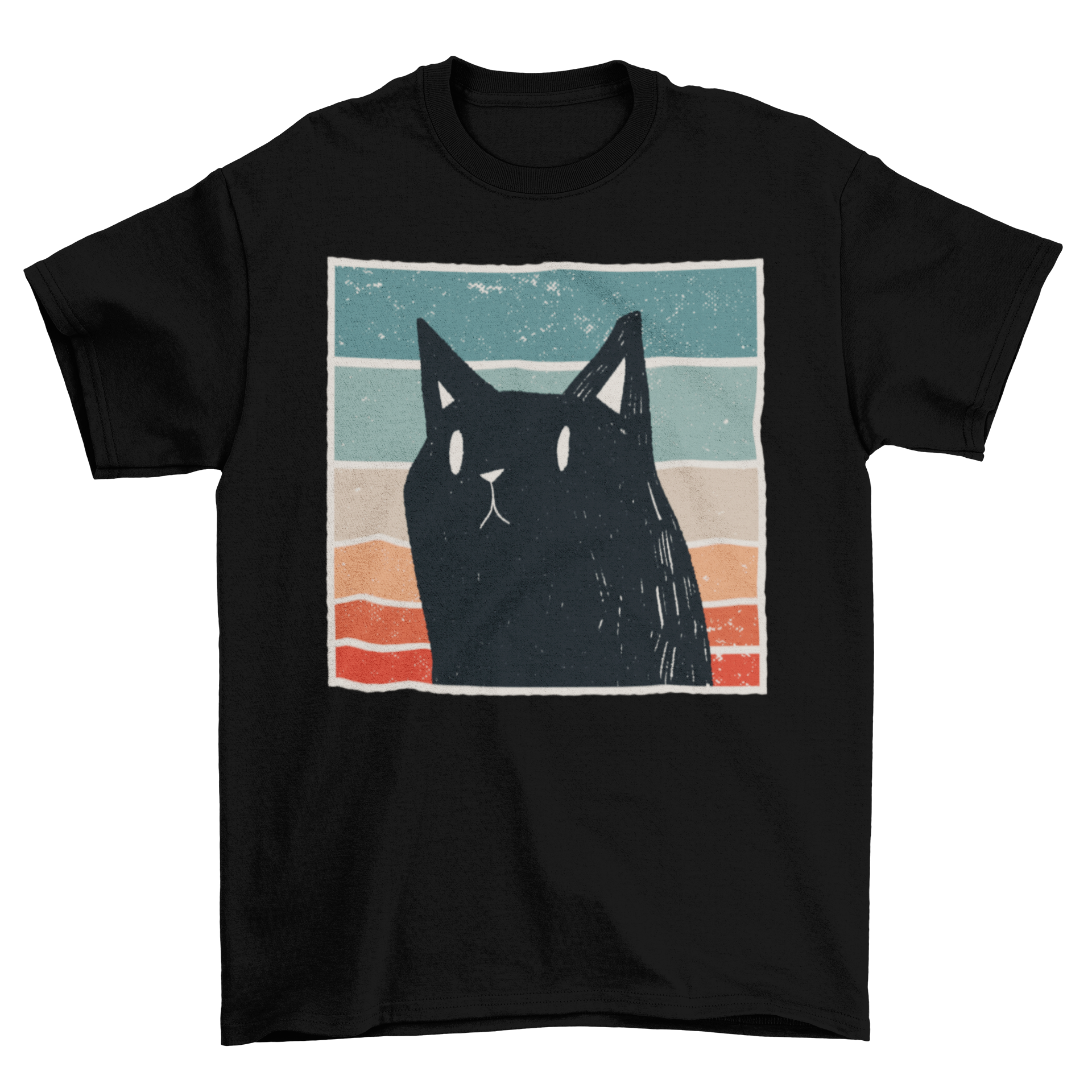 A stylish Cat Retro Style T-shirt featuring a vintage illustration of a black cat in an ornate frame.