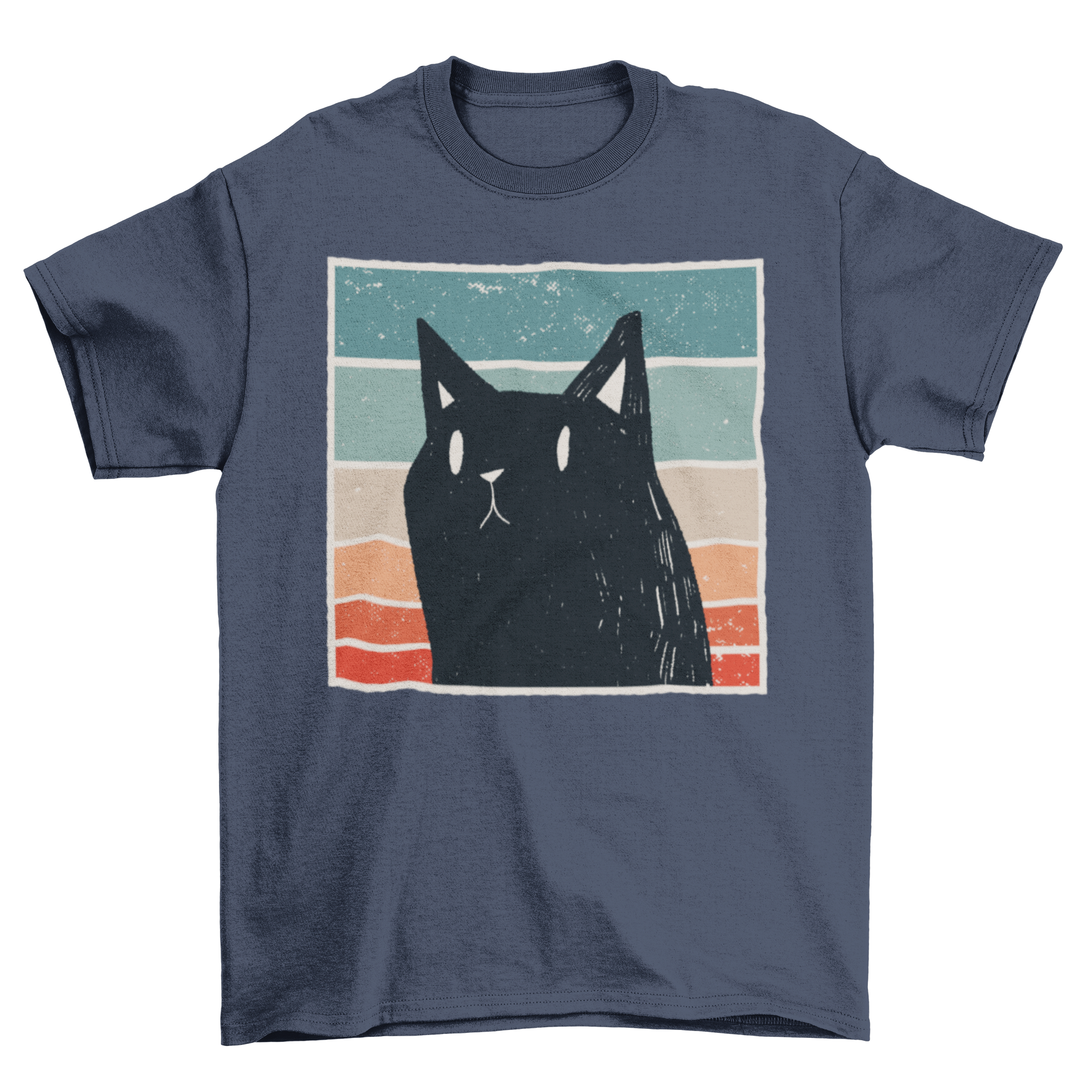 A stylish Cat Retro Style T-shirt featuring a vintage illustration of a black cat in an ornate frame.