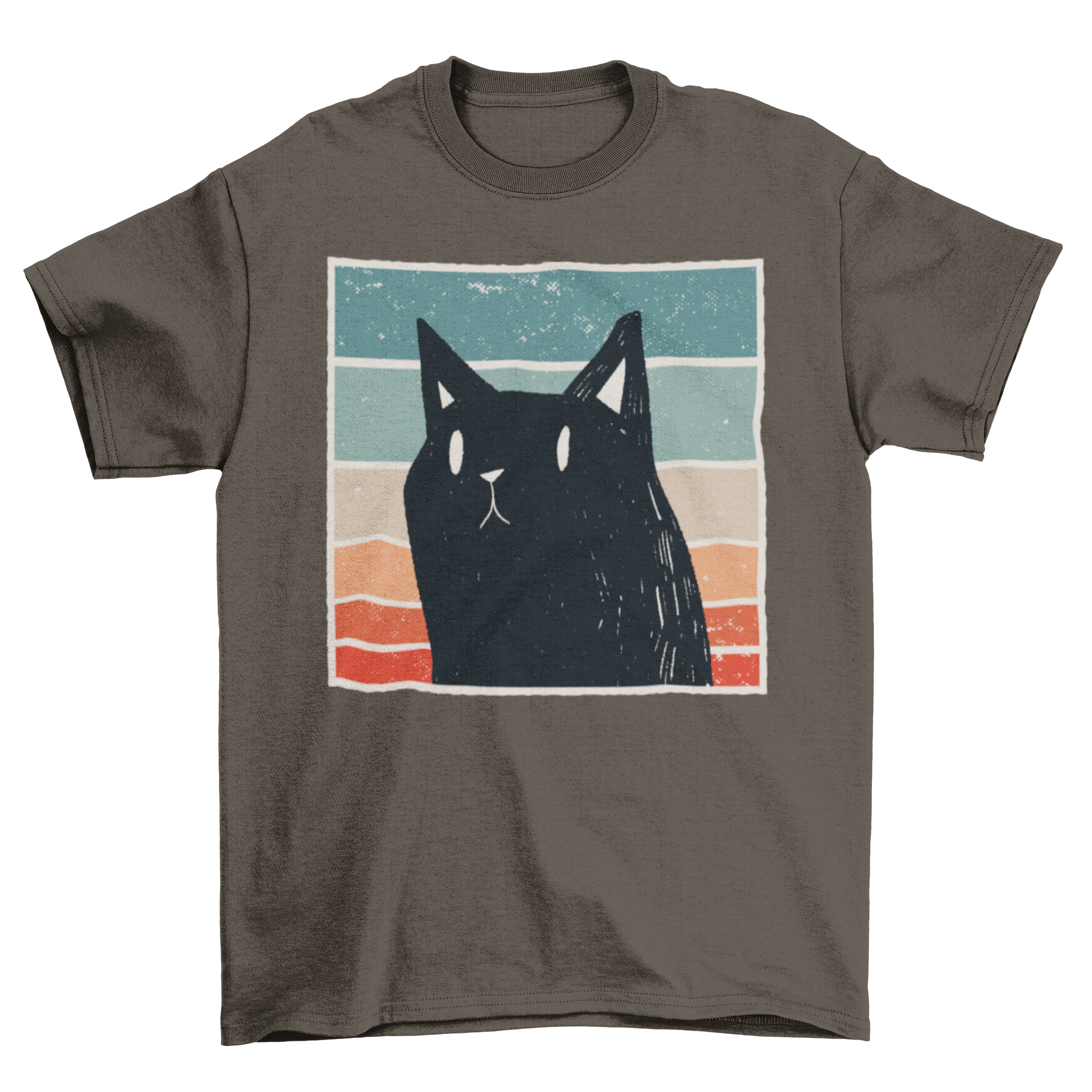 A stylish Cat Retro Style T-shirt featuring a vintage illustration of a black cat in an ornate frame.