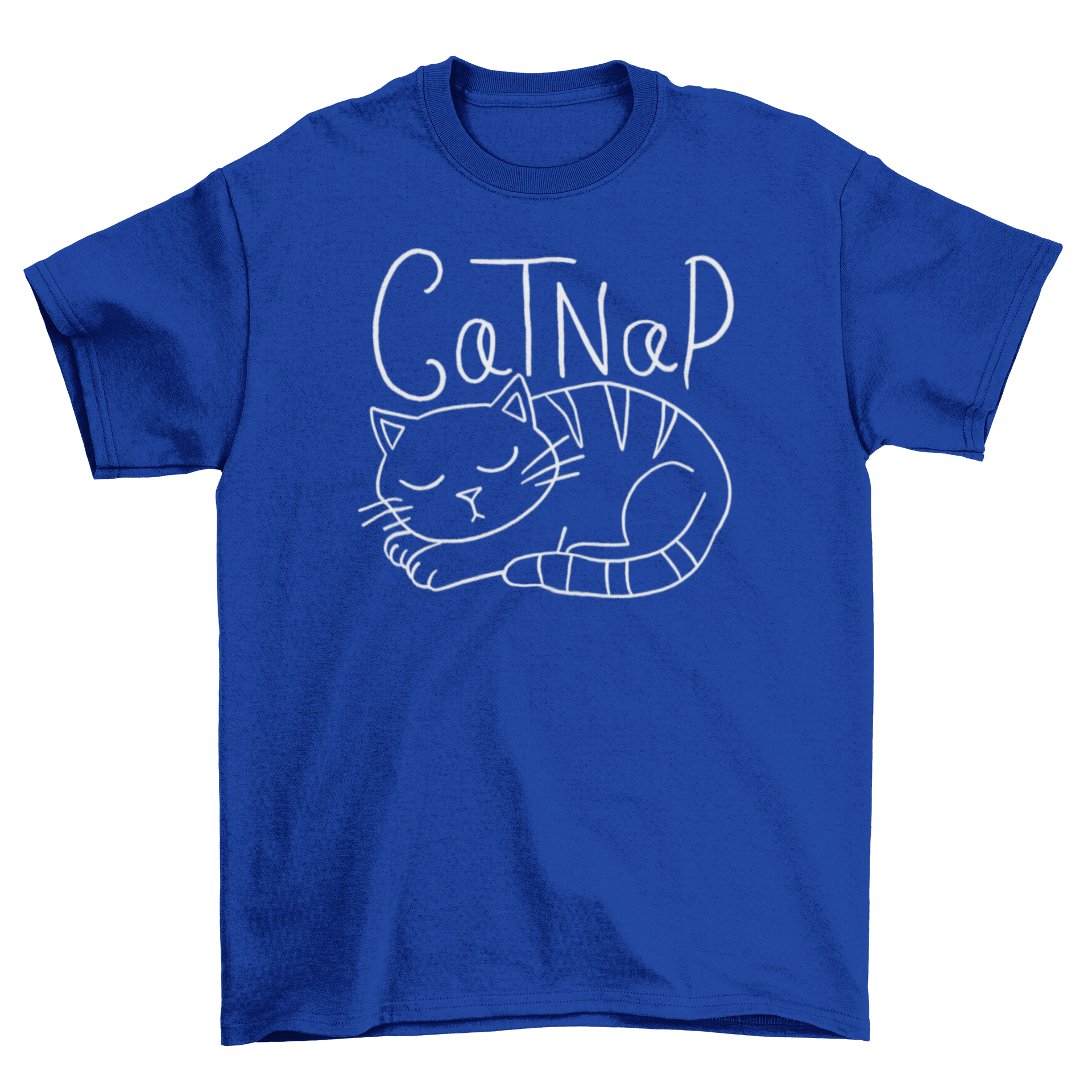 A cozy t-shirt featuring a cute illustration of a sleeping cat with the quote 'CatNap', perfect for cat lovers.