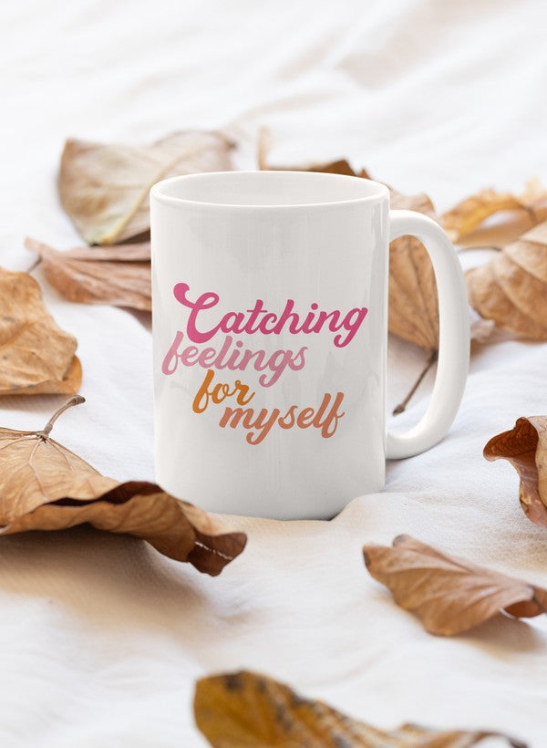 Catching Feelings Mug with glossy finish and sturdy handle, perfect for coffee or tea.