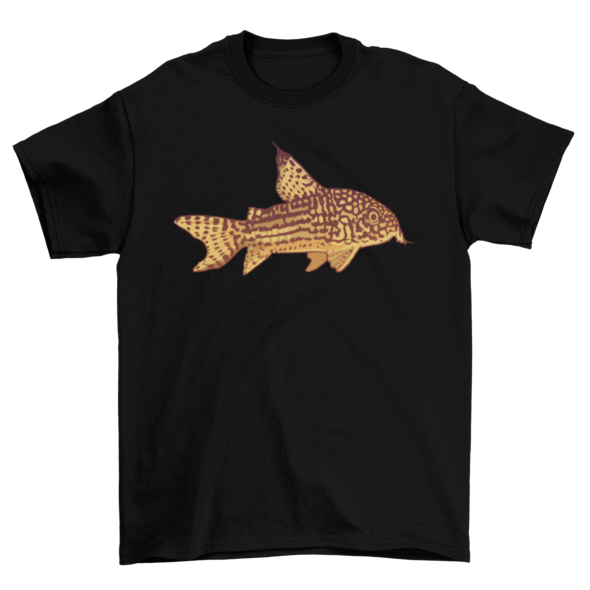 A stylish t-shirt featuring a vibrant catfish illustration, perfect for casual wear.