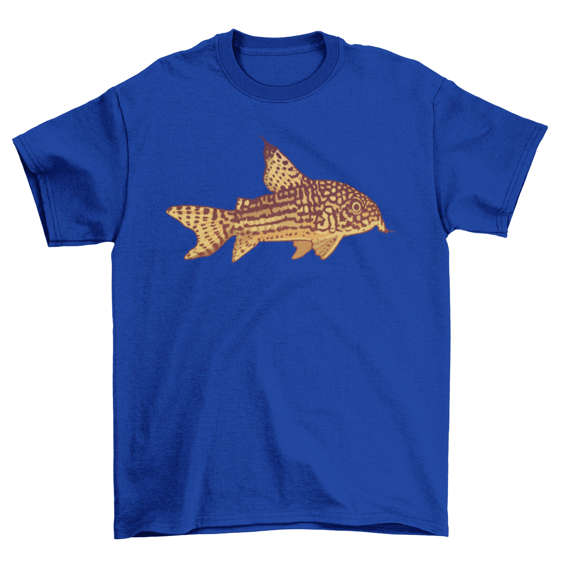 A stylish t-shirt featuring a vibrant catfish illustration, perfect for casual wear.