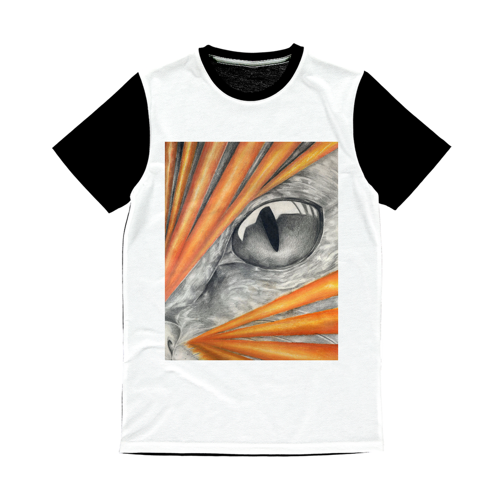 Catrays Classic Sublimation Panel T-Shirt featuring a vibrant front design and plain black back, perfect for sublimation printing.