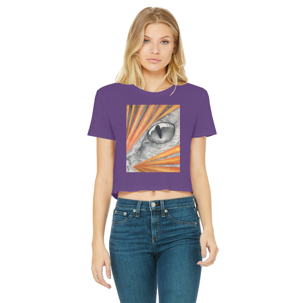 Catrays Classic Women's Cropped Raw Edge T-Shirt in various colors, showcasing the round neck and raw edge hem design.