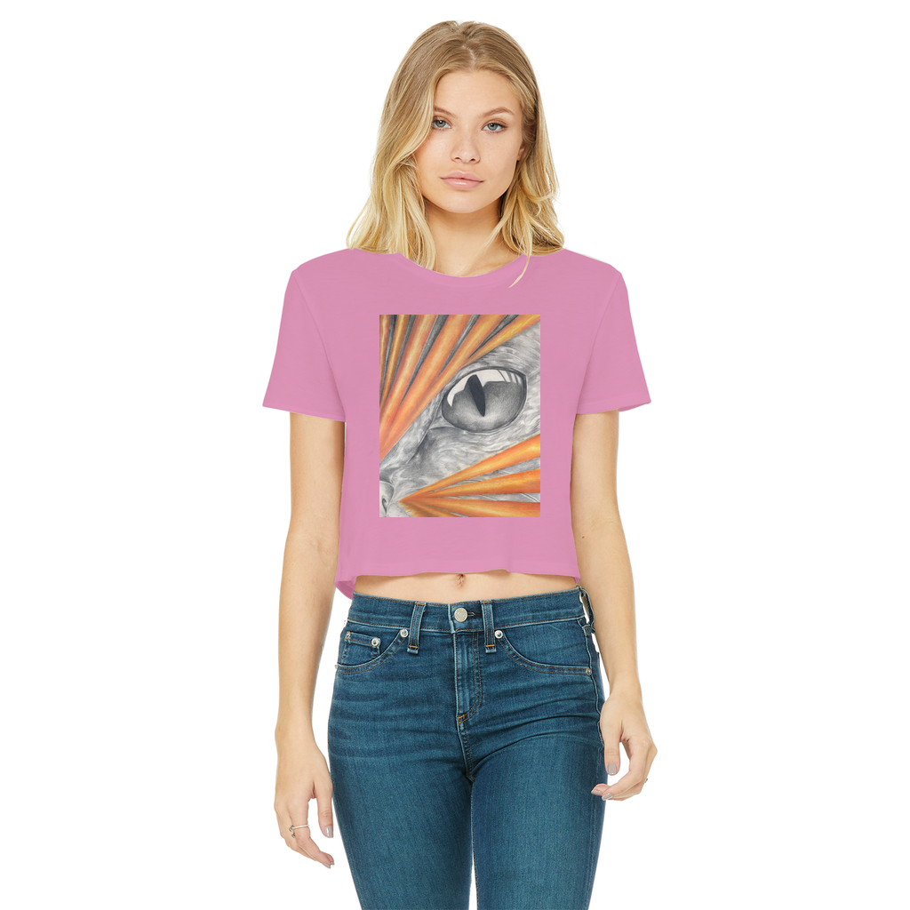 Catrays Classic Women's Cropped Raw Edge T-Shirt in various colors, showcasing the round neck and raw edge hem design.