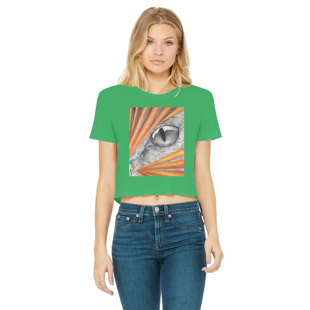 Catrays Classic Women's Cropped Raw Edge T-Shirt in various colors, showcasing the round neck and raw edge hem design.