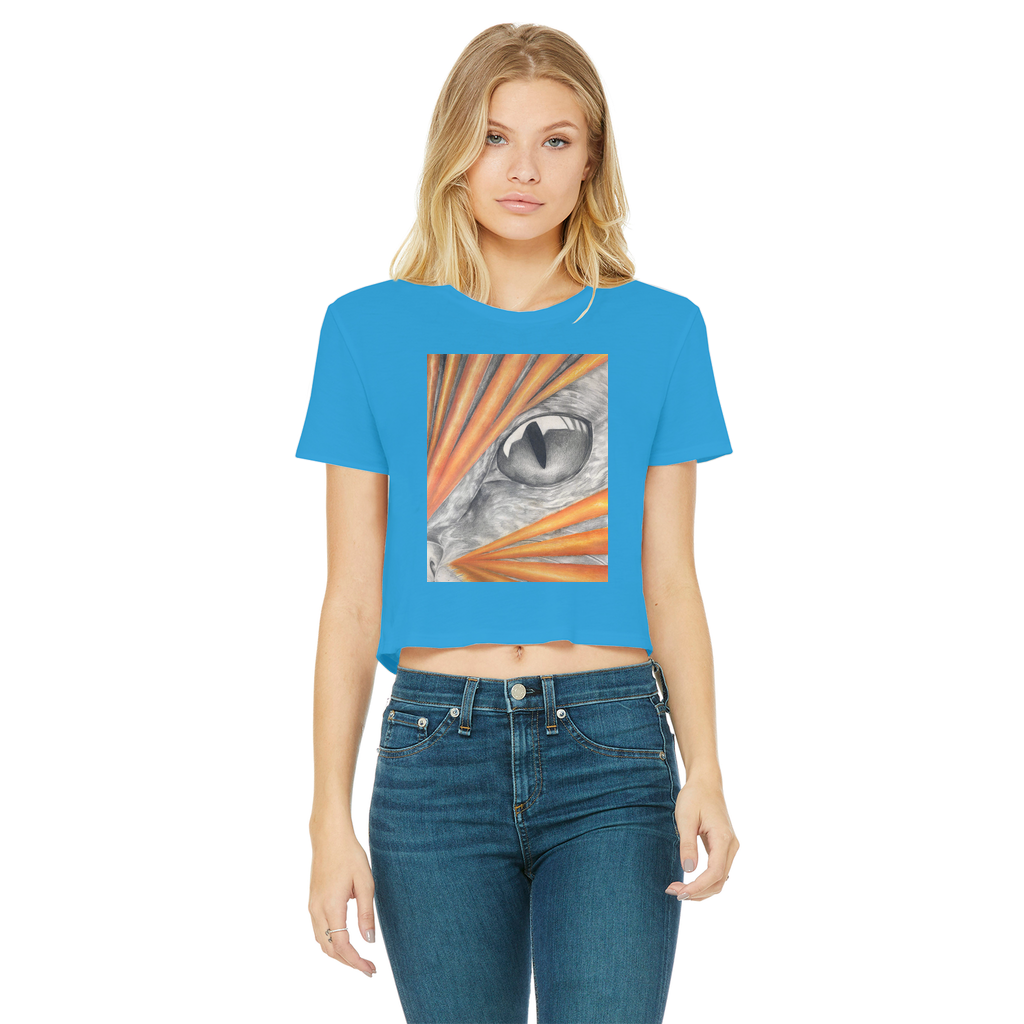 Catrays Classic Women's Cropped Raw Edge T-Shirt in various colors, showcasing the round neck and raw edge hem design.