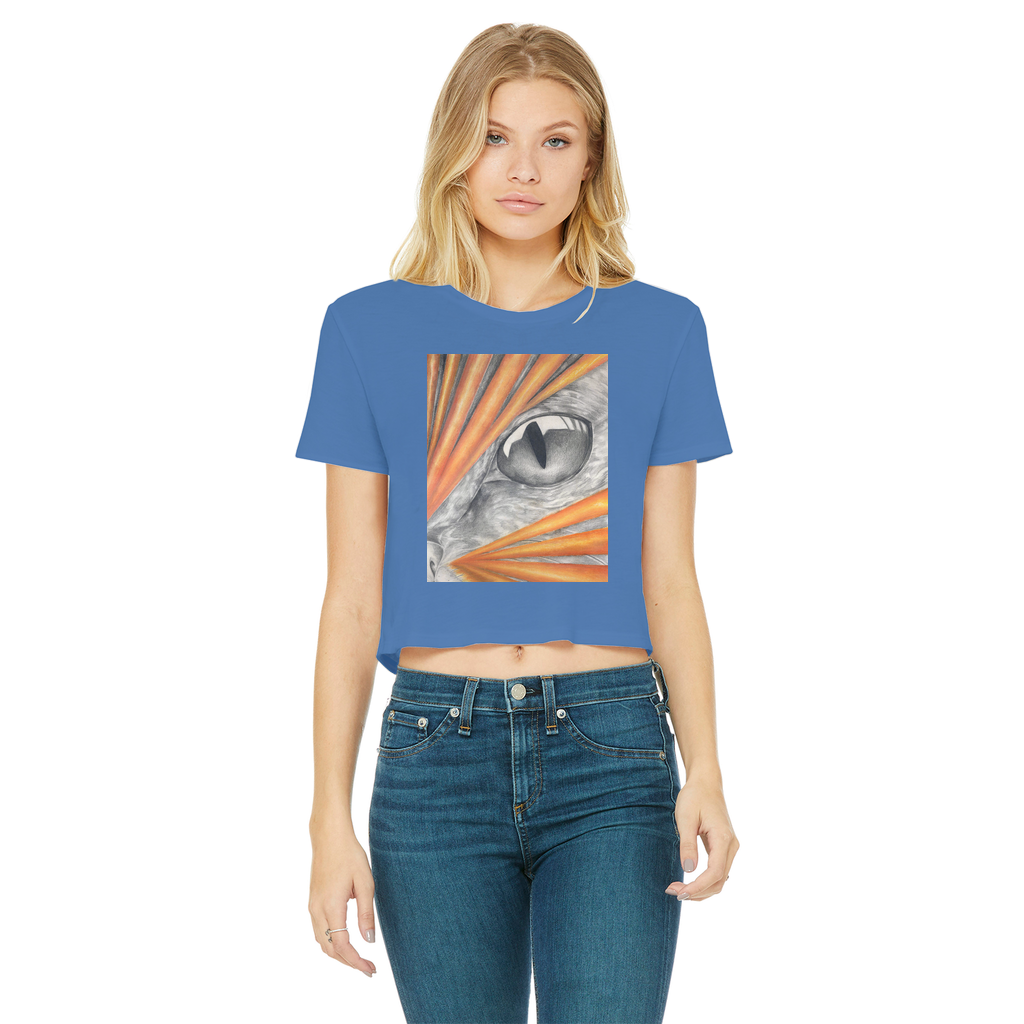 Catrays Classic Women's Cropped Raw Edge T-Shirt in various colors, showcasing the round neck and raw edge hem design.