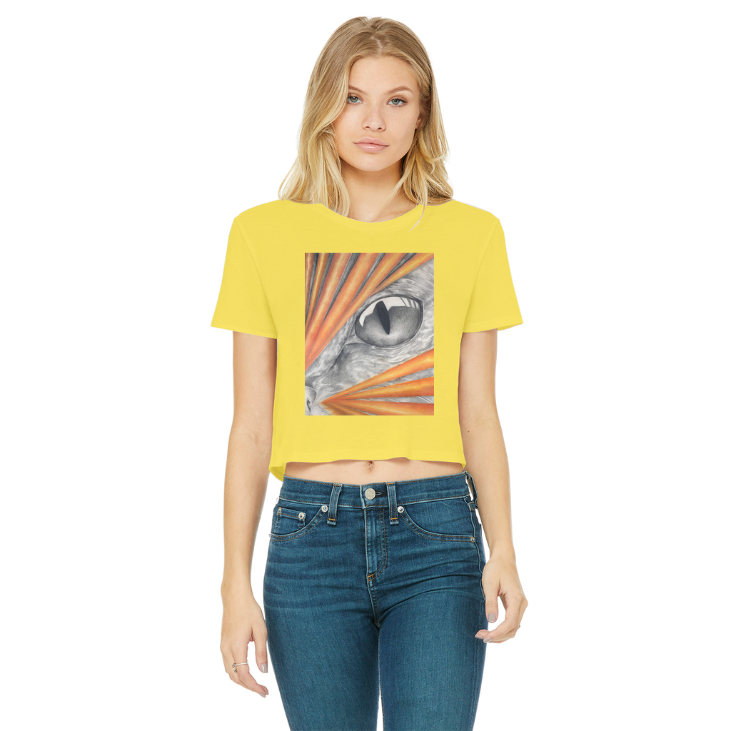 Catrays Classic Women's Cropped Raw Edge T-Shirt in various colors, showcasing the round neck and raw edge hem design.