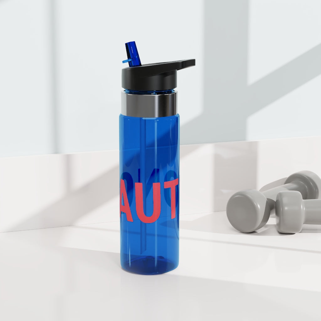 Caution Kensington Tritan™ Sport Bottle in vibrant colors with a carabiner hook, showcasing its lightweight and durable design.