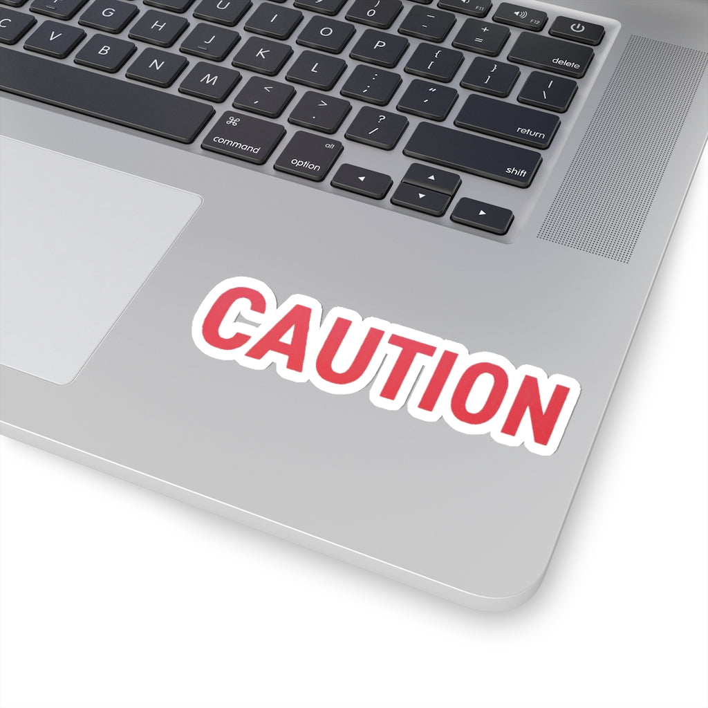 Caution Kiss-Cut Stickers showcasing various custom shapes and sizes on a white background.