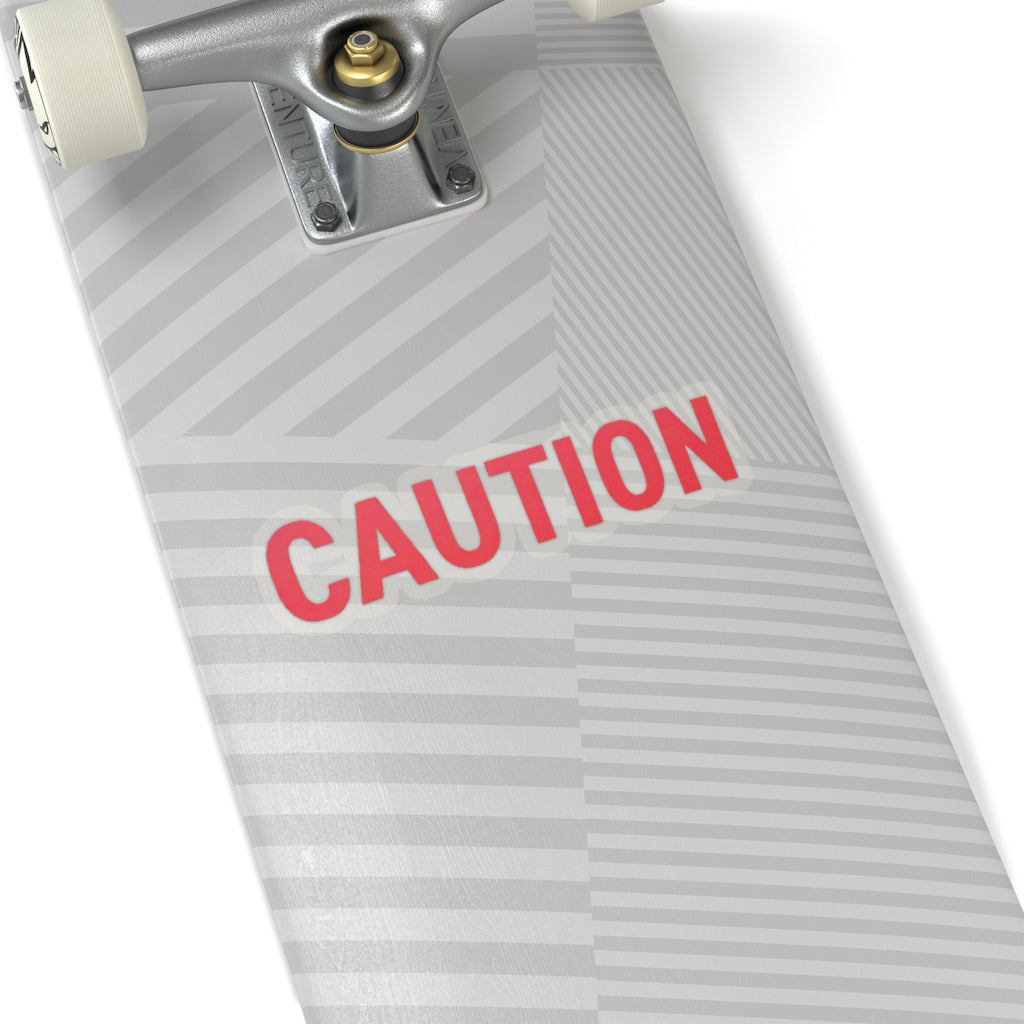 Caution Kiss-Cut Stickers showcasing various custom shapes and sizes on a white background.