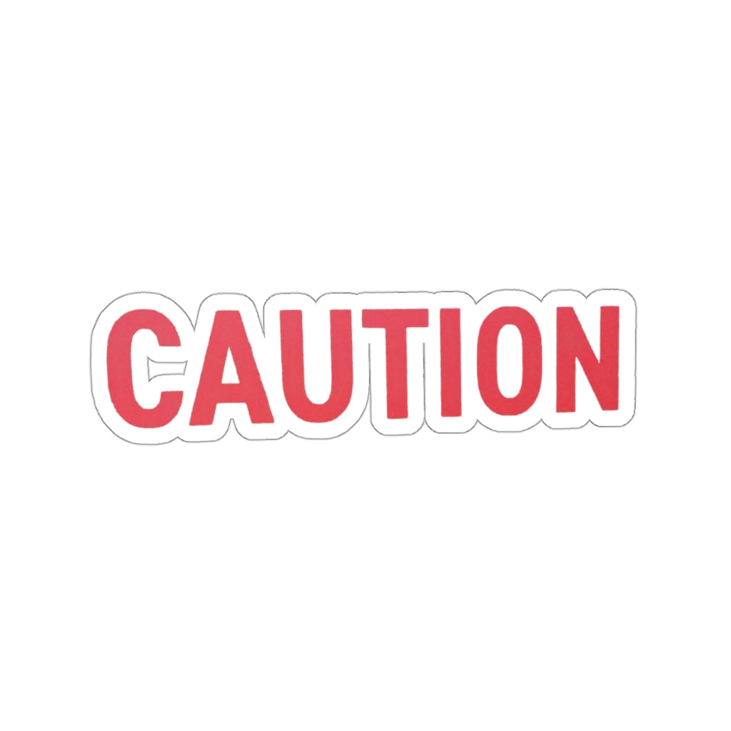 Caution Kiss-Cut Stickers showcasing various custom shapes and sizes on a white background.