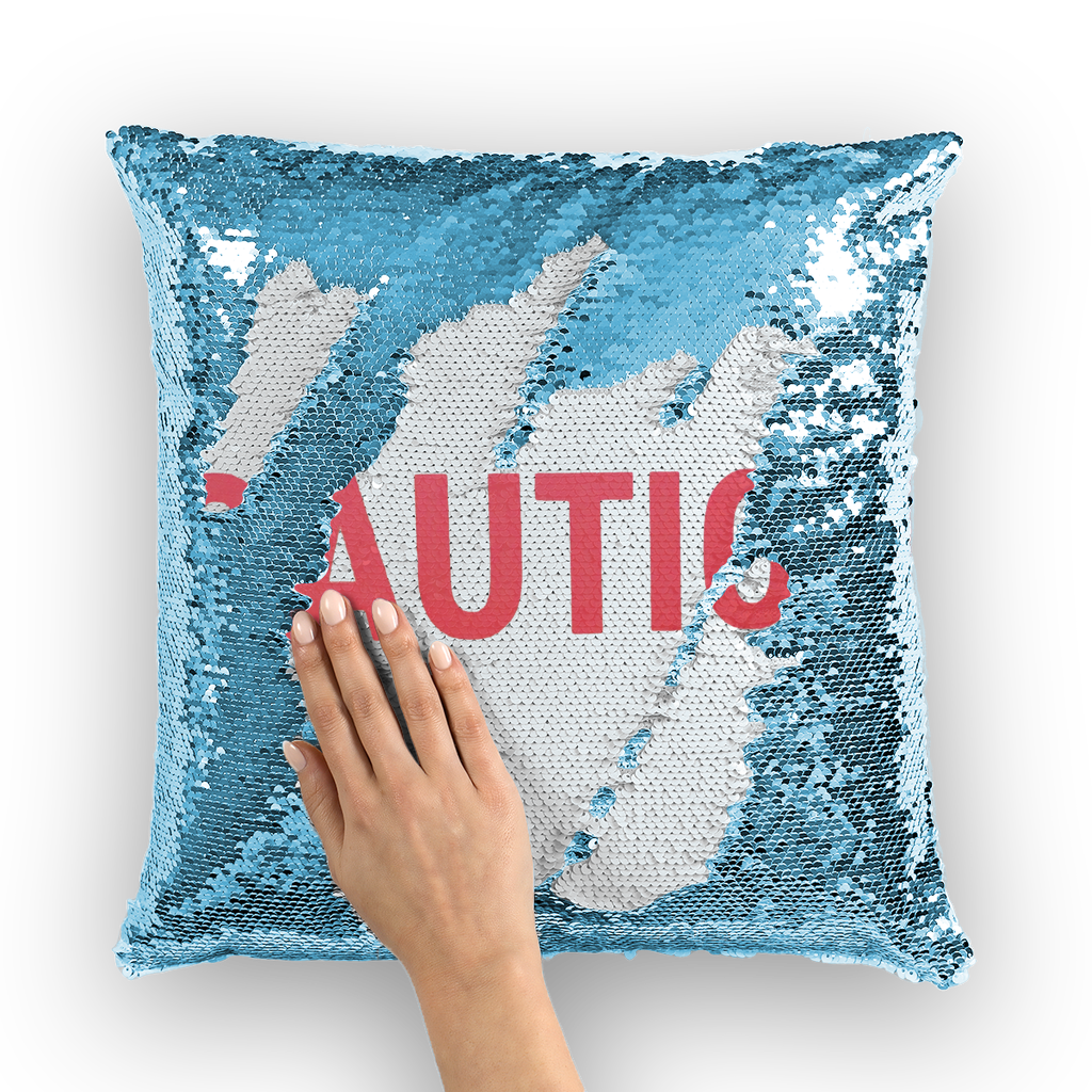 Caution Sequin Cushion Cover featuring a vibrant mermaid sequin design, perfect for home decor enhancement.