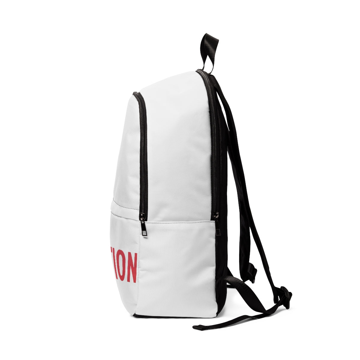 Caution Unisex Fabric Backpack in soft nylon, featuring adjustable straps and a padded back panel, ideal for school and outdoor use.