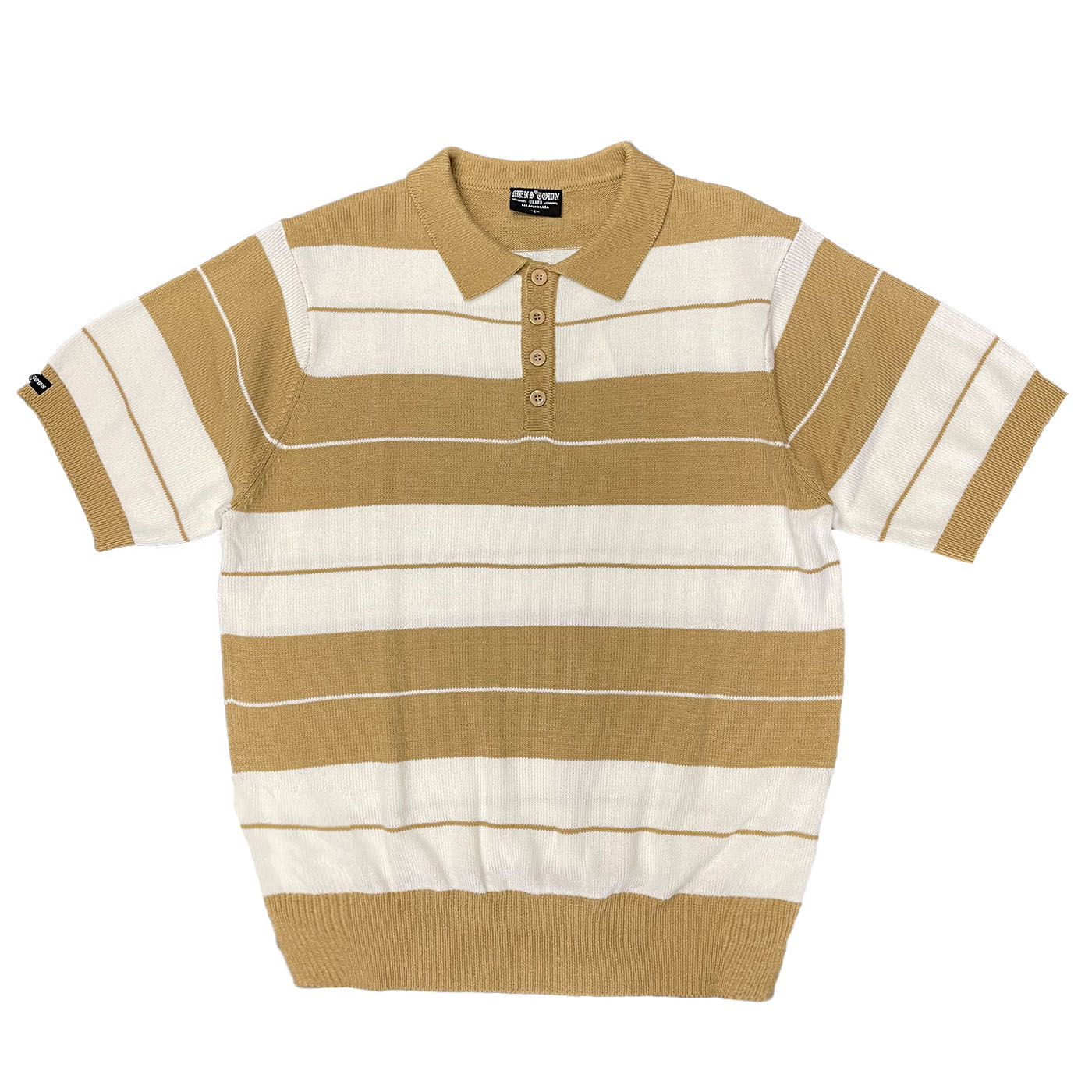 CB Striped Knit Polo featuring classic Charlie Brown stripes in a stylish design, made from 100% acrylic.