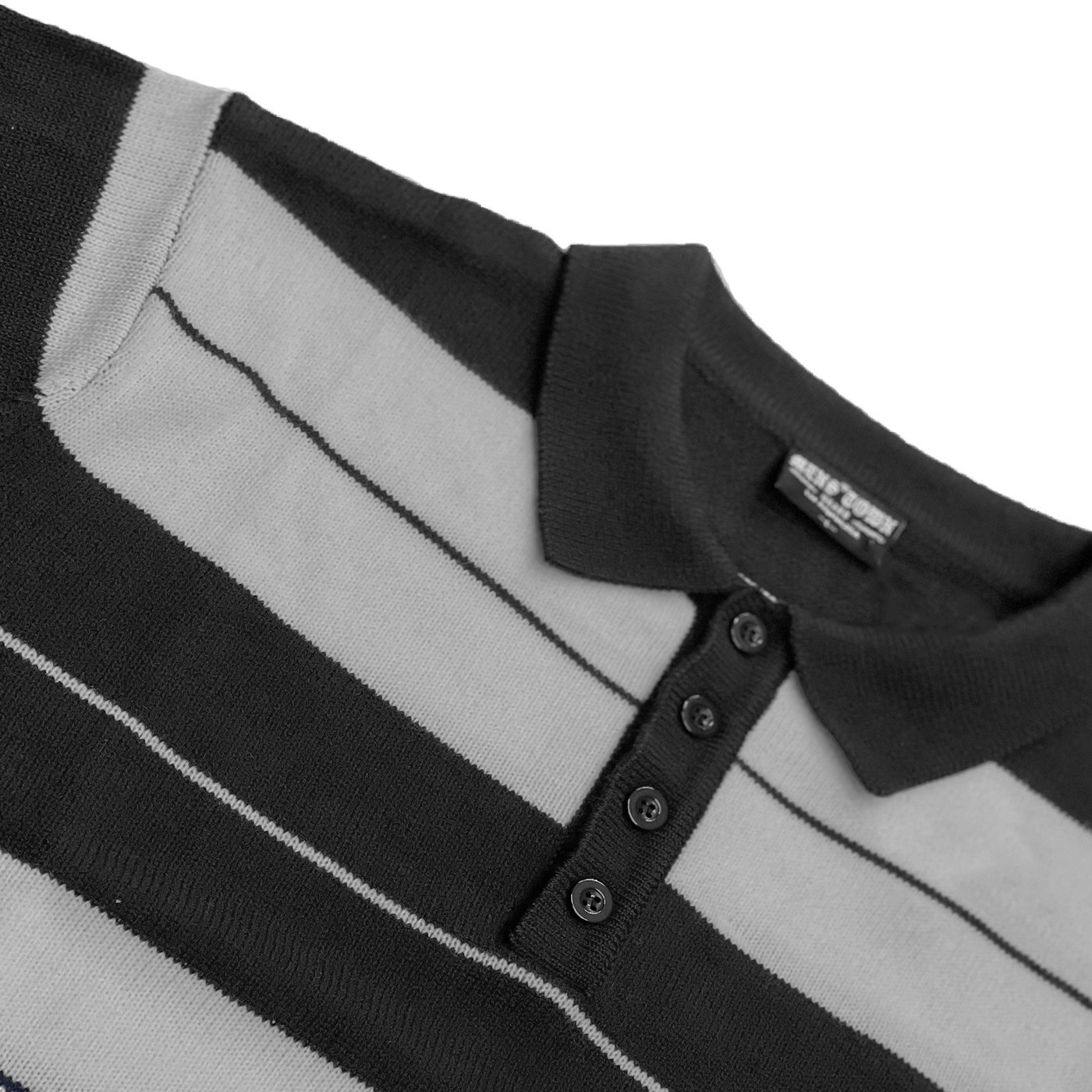 CB Striped Knit Polo featuring classic stripes and a comfortable fit, made from 100% acrylic.