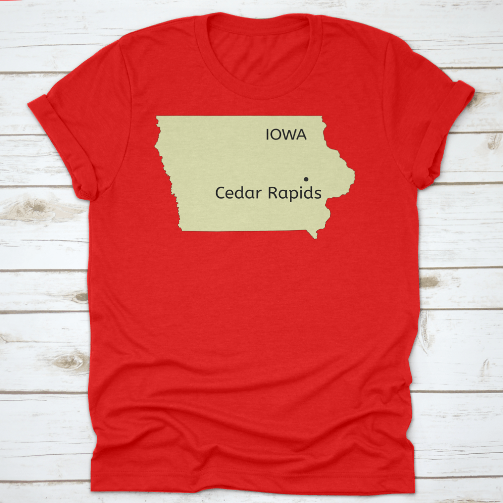 Cedar Rapids City Location on Iowa State Map design t-shirt, showcasing a stylish and comfortable fit in high-quality cotton fabric.