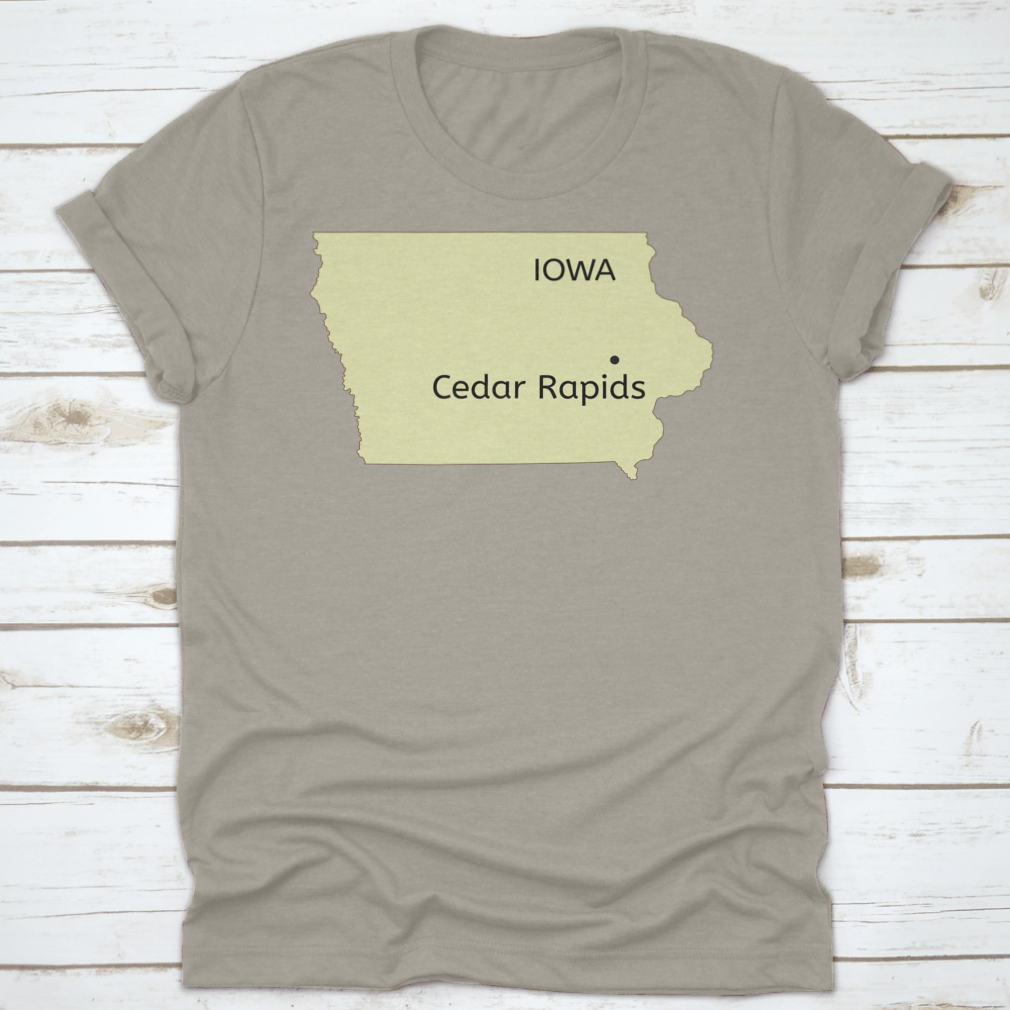 Cedar Rapids City Location on Iowa State Map design t-shirt, showcasing a stylish and comfortable fit in high-quality cotton fabric.