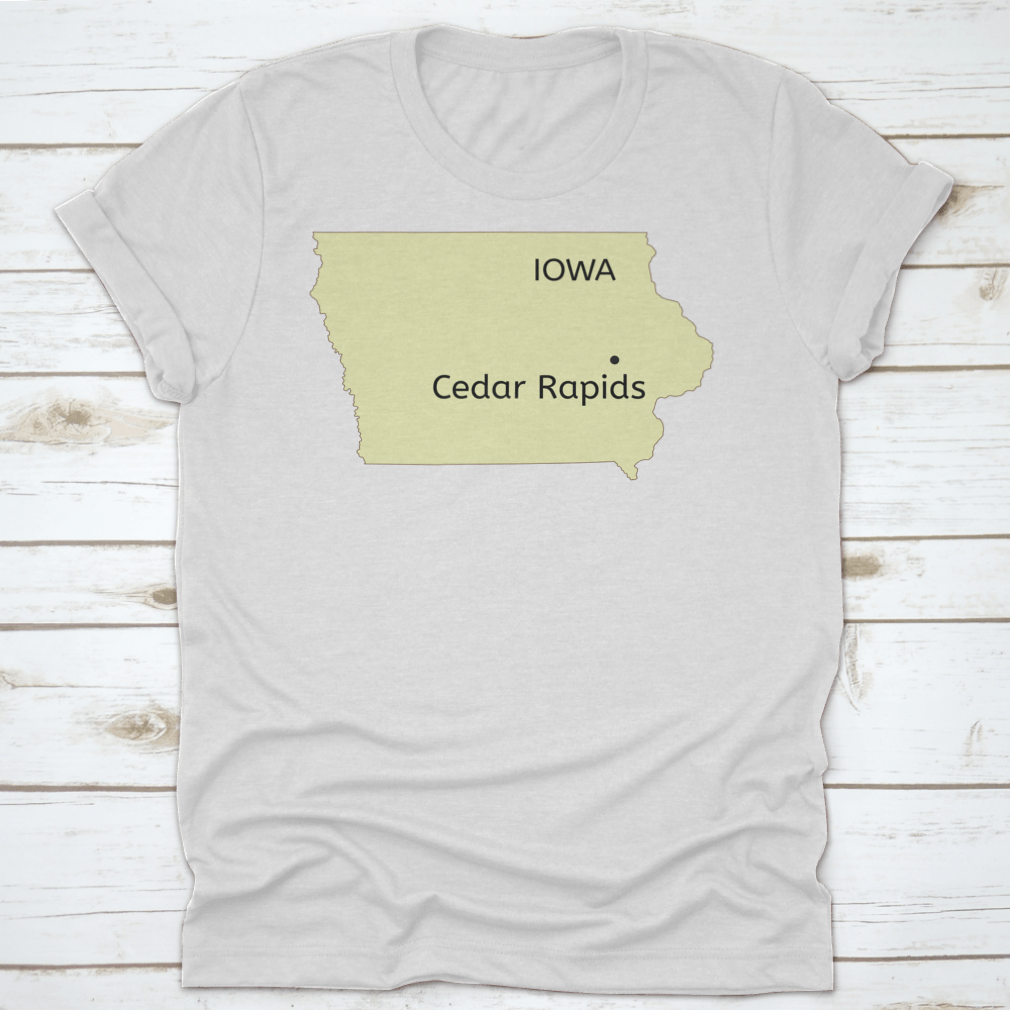 Cedar Rapids City Location on Iowa State Map design t-shirt, showcasing a stylish and comfortable fit in high-quality cotton fabric.