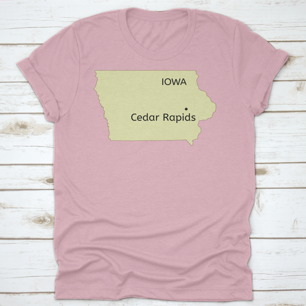 Cedar Rapids City Location on Iowa State Map design t-shirt, showcasing a stylish and comfortable fit in high-quality cotton fabric.