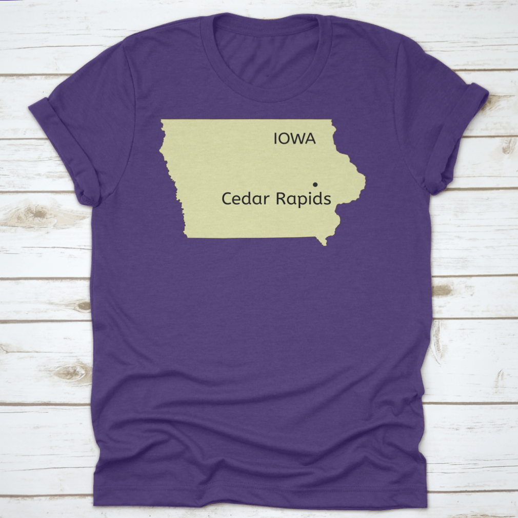 Cedar Rapids City Location on Iowa State Map design t-shirt, showcasing a stylish and comfortable fit in high-quality cotton fabric.