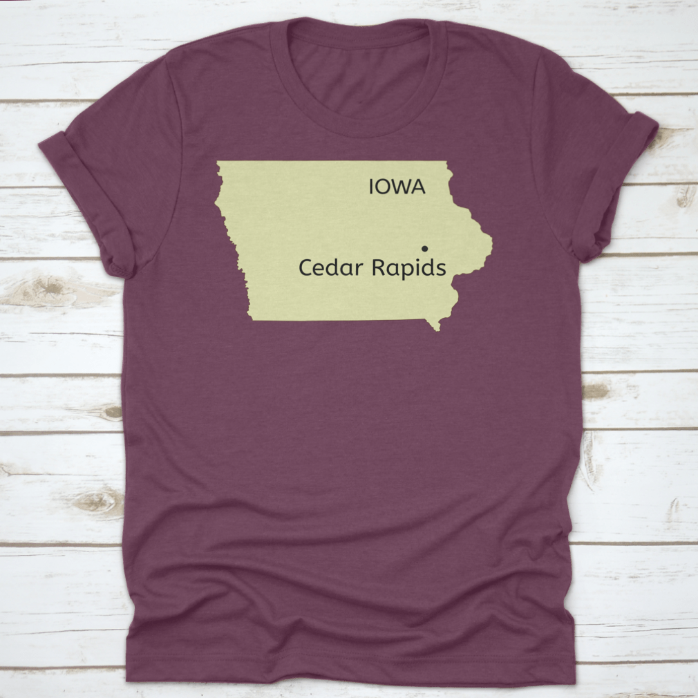 Cedar Rapids City Location on Iowa State Map design t-shirt, showcasing a stylish and comfortable fit in high-quality cotton fabric.