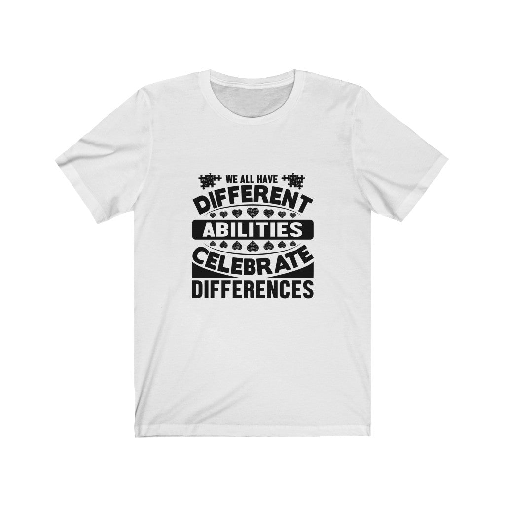 Celebrate Differences Autism T-Shirt featuring a vibrant vinyl print on soft cotton fabric, designed for unisex wear.