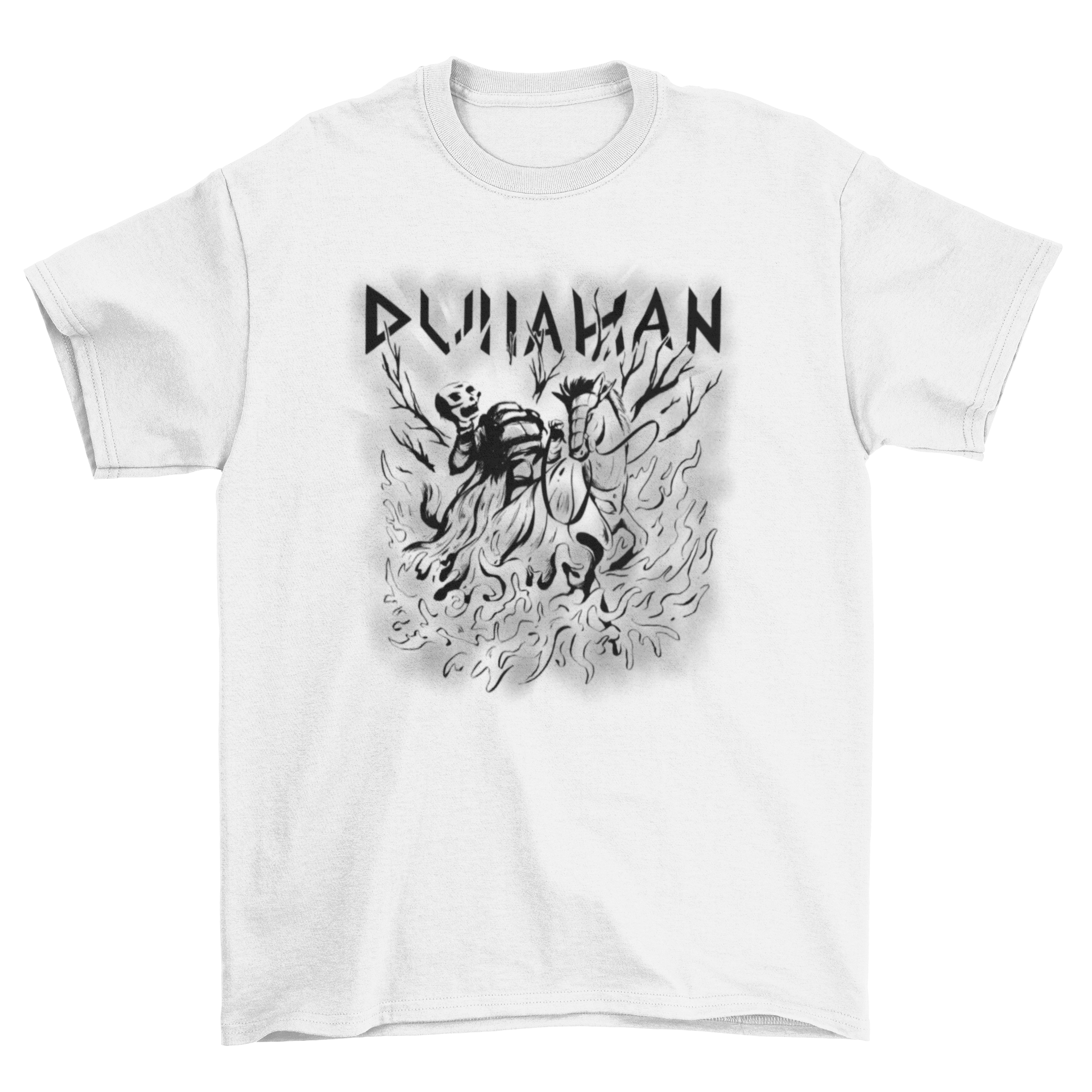 Celtic creature mythology t-shirt featuring a Dullahan, a headless horse rider, with intricate design details.