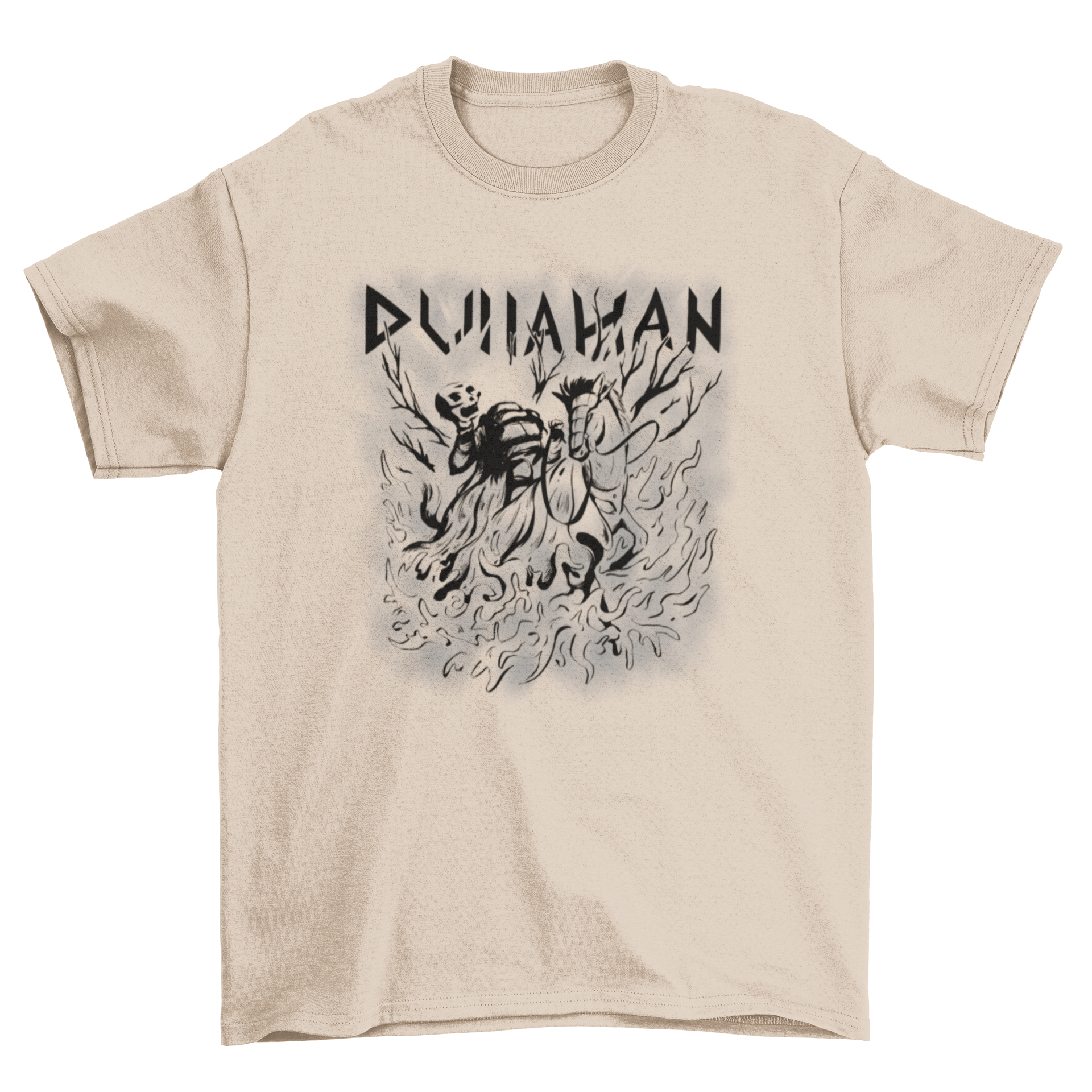 Celtic creature mythology t-shirt featuring a Dullahan, a headless horse rider, with intricate design details.