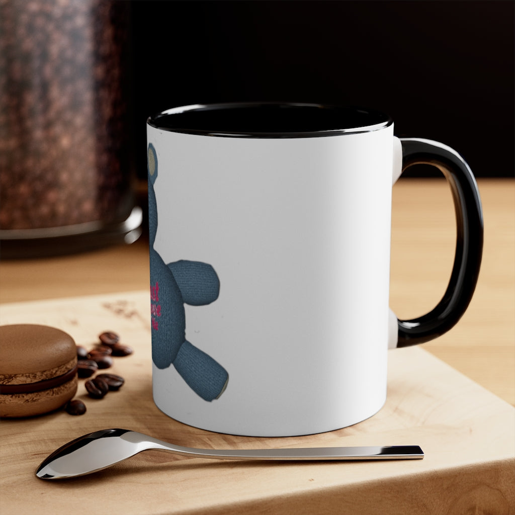 CG Bear Accent Mug featuring a two-tone design with a white exterior and colored interior, available in red, pink, and black options.