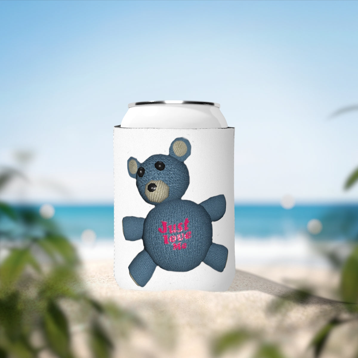 CG Bear Can Cooler Sleeve made of durable neoprene, designed to fit standard 12 oz cans, featuring a customizable design.