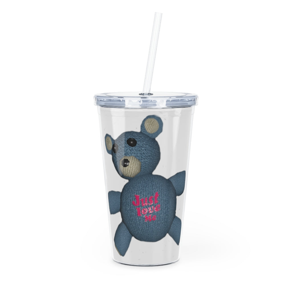 CG Bear Plastic Tumbler with Straw, featuring a customizable design and double wall insulation, perfect for parties and gatherings.