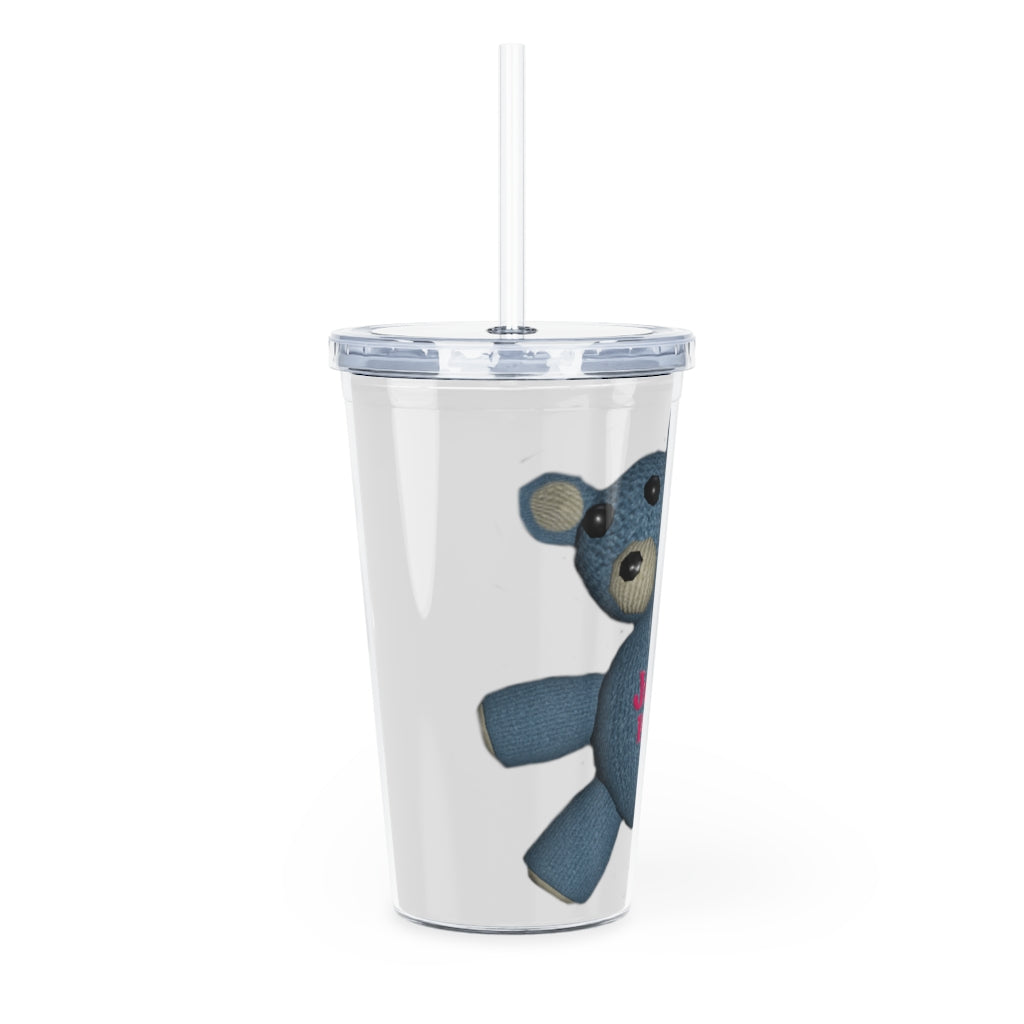 CG Bear Plastic Tumbler with Straw, featuring a customizable design and double wall insulation, perfect for parties and gatherings.