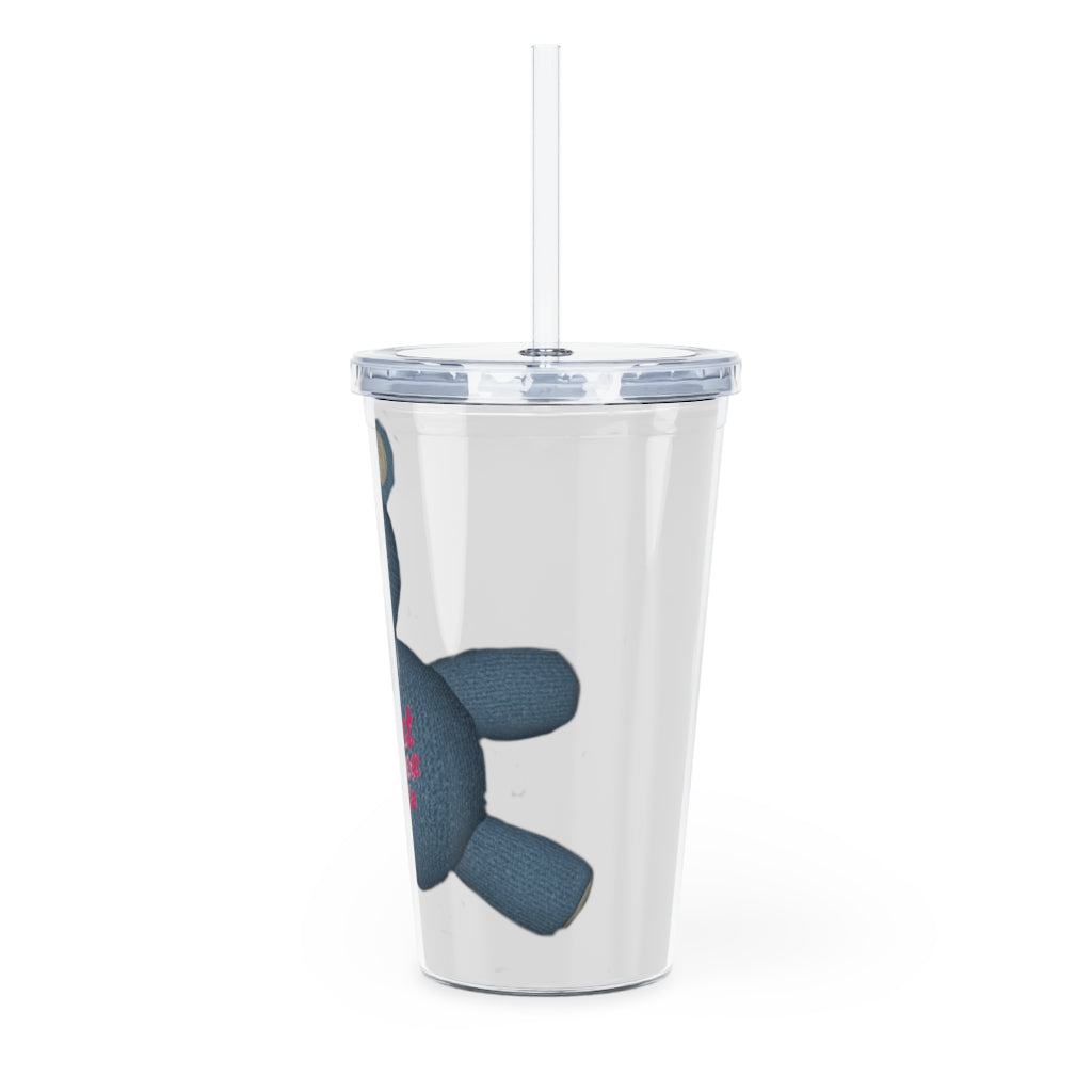 CG Bear Plastic Tumbler with Straw, featuring a customizable design and double wall insulation, perfect for parties and gatherings.