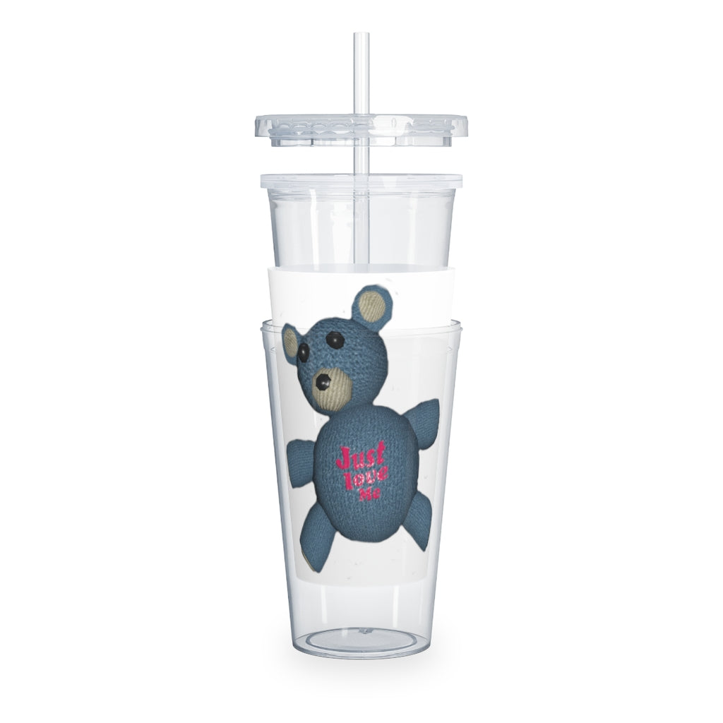 CG Bear Plastic Tumbler with Straw, featuring a customizable design and double wall insulation, perfect for parties and gatherings.