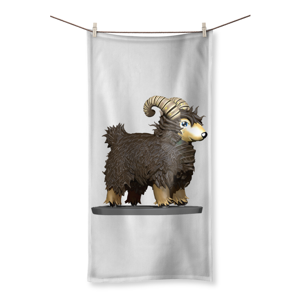 CG Brown Sheep Sublimation All Over Towel featuring vibrant prints on one side and soft cotton backing on the other, available in multiple sizes.