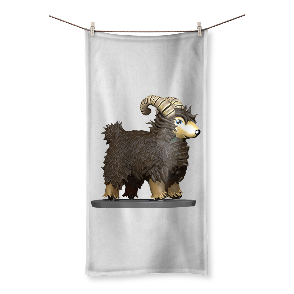 CG Brown Sheep Sublimation All Over Towel featuring vibrant prints on one side and soft cotton backing on the other, available in multiple sizes.