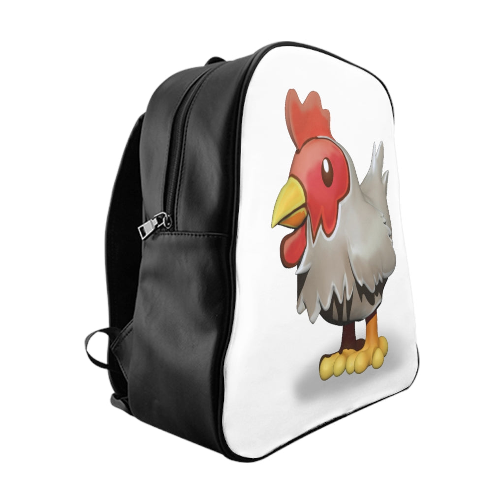 CG Chicken School Backpack featuring stylish design and padded back support, made from durable PU leather.