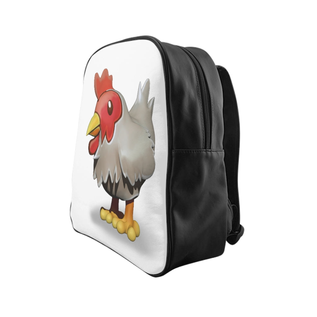 CG Chicken School Backpack featuring stylish design and padded back support, made from durable PU leather.