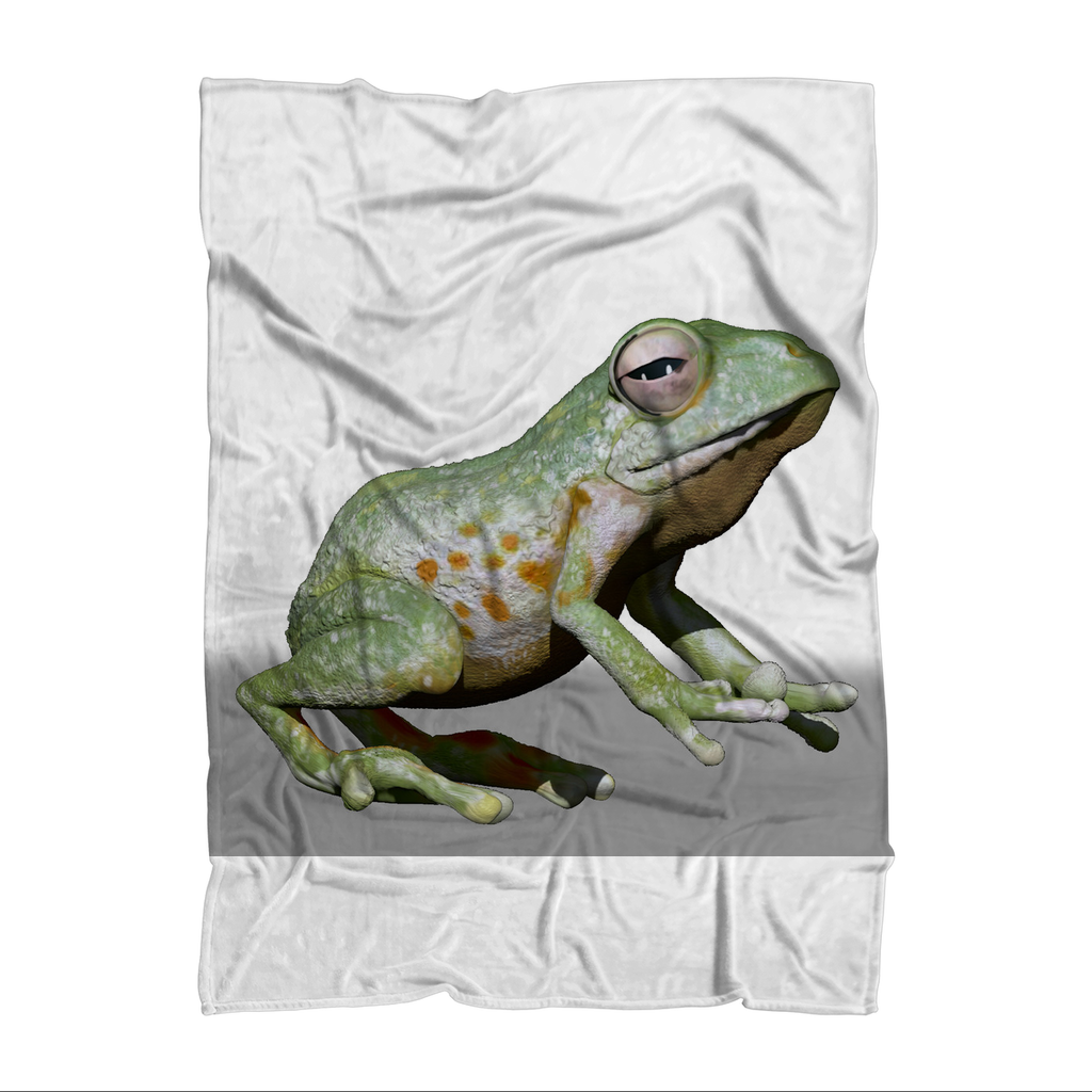 CG Frog Character Sublimation Throw Blanket made of soft polar fleece, featuring a playful frog design on a cozy fabric.