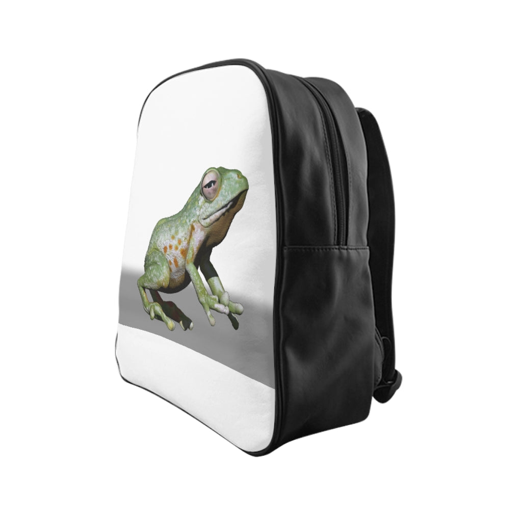 CG Frog School Backpack featuring a stylish design with quality print, padded back, and chocolate brown lining, perfect for school and everyday use.