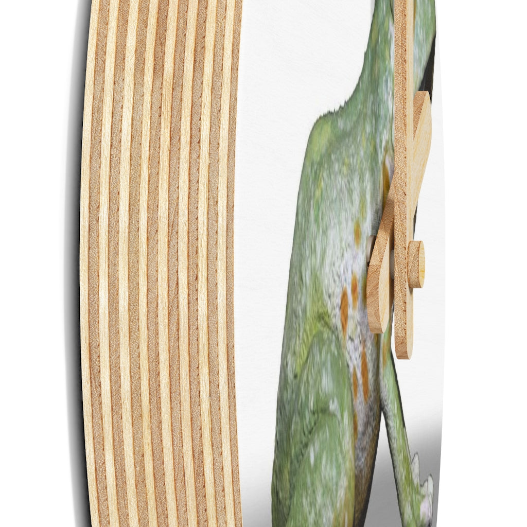 CG Frog Wooden Wall Clock made from sustainable birch plywood, featuring a unique design and available in two sizes.