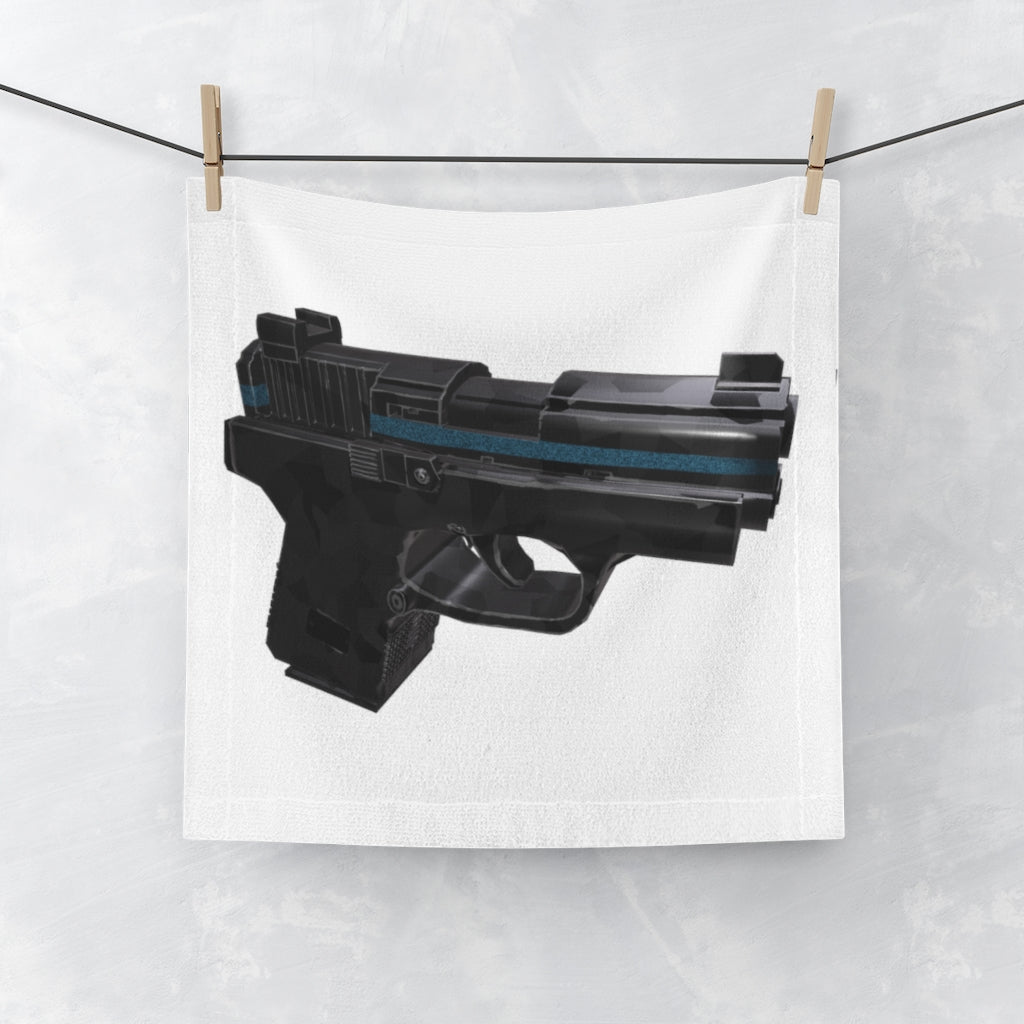 CG Gun Face Towel featuring a customizable polyester front and soft cotton back, ideal for personal designs.