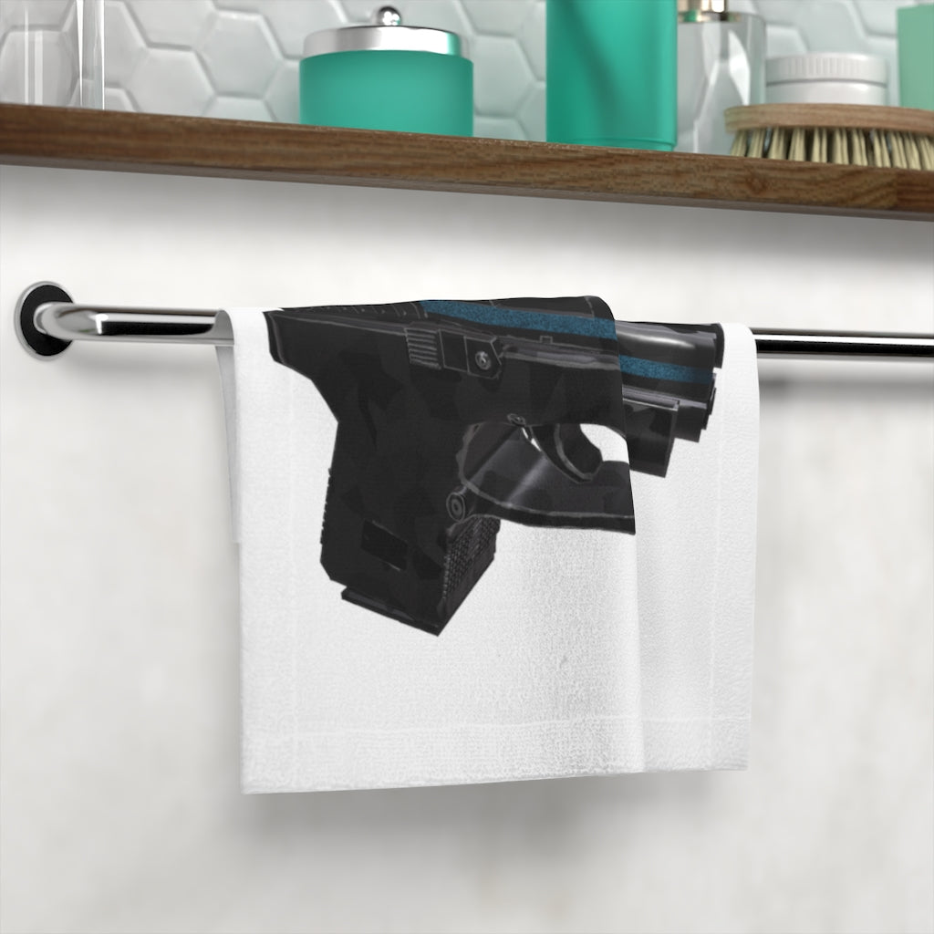 CG Gun Face Towel featuring a customizable polyester front and soft cotton back, ideal for personal designs.