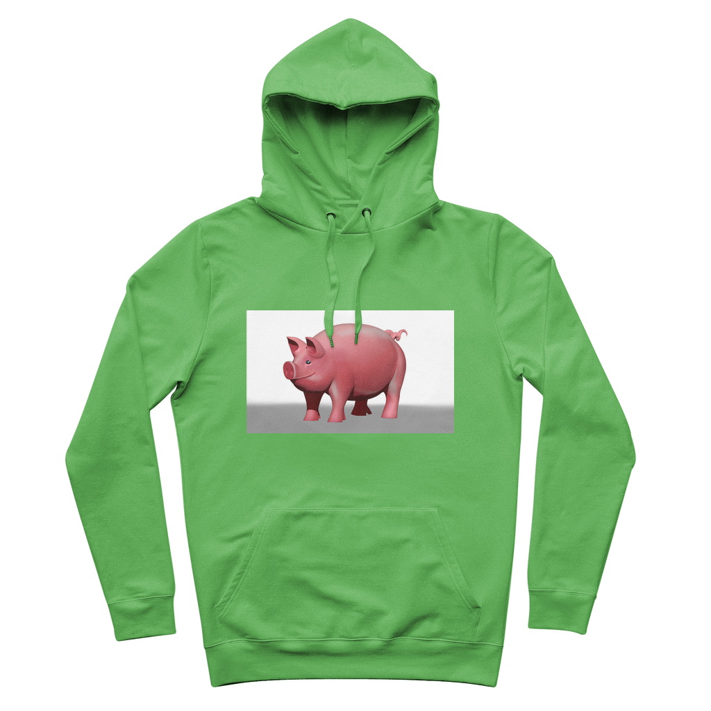 CG Pig Premium Adult Hoodie in various colors with adjustable hood and front kangaroo pocket.