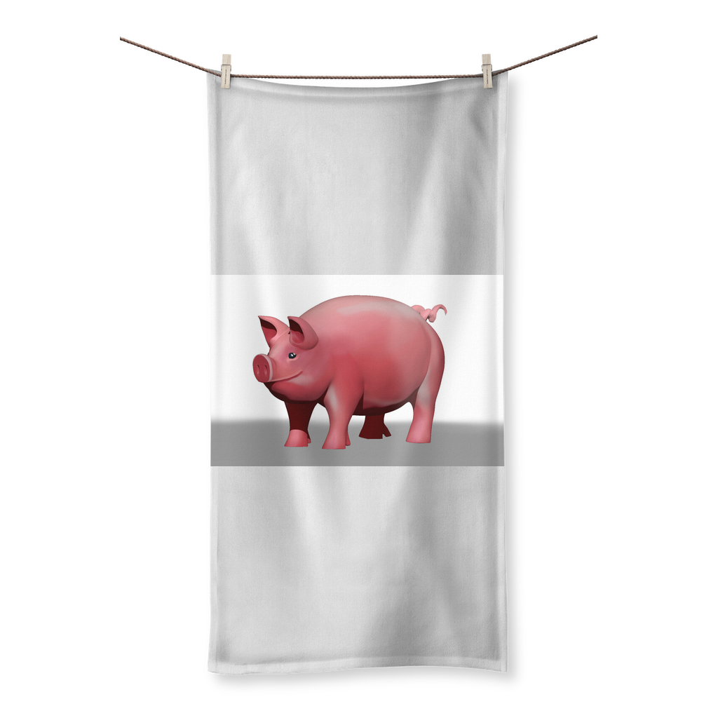 CG Pig Sublimation All Over Towel showcasing vibrant designs on one side and soft cotton backing on the other, perfect for drying.