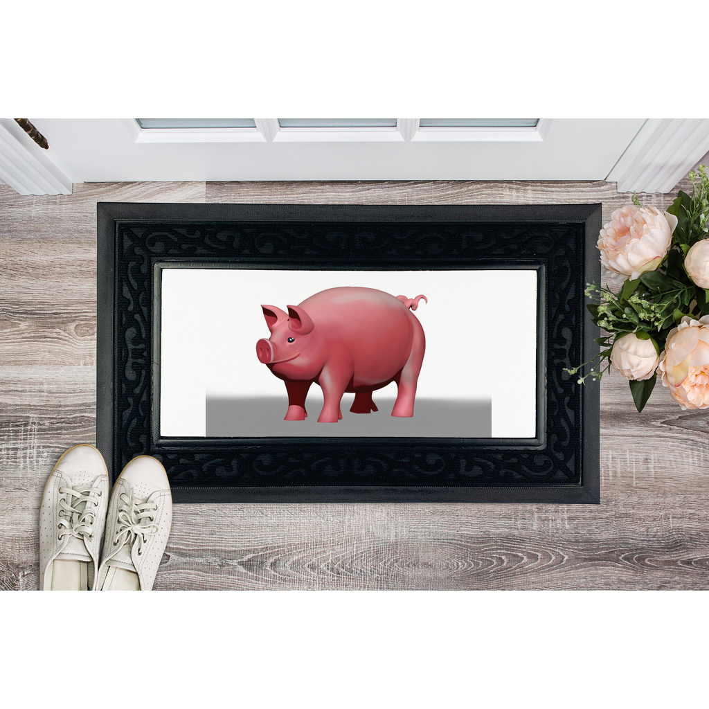 CG Pig Sublimation Heavy Duty Door Mat with a removable fabric center and non-slip rubber base, featuring a classy brush border.